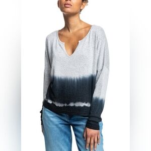 Roxy Staying True Grey and Blue Dip-Dye Long Sleeve Top M